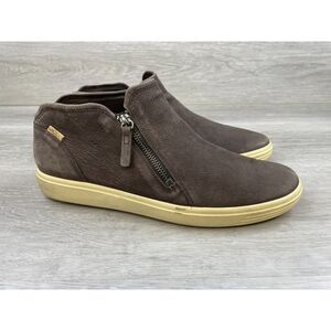 Ecco Soft 7 Women's Sneaker Running Flat Side Zip Leather 11 Brown Casual Shoes